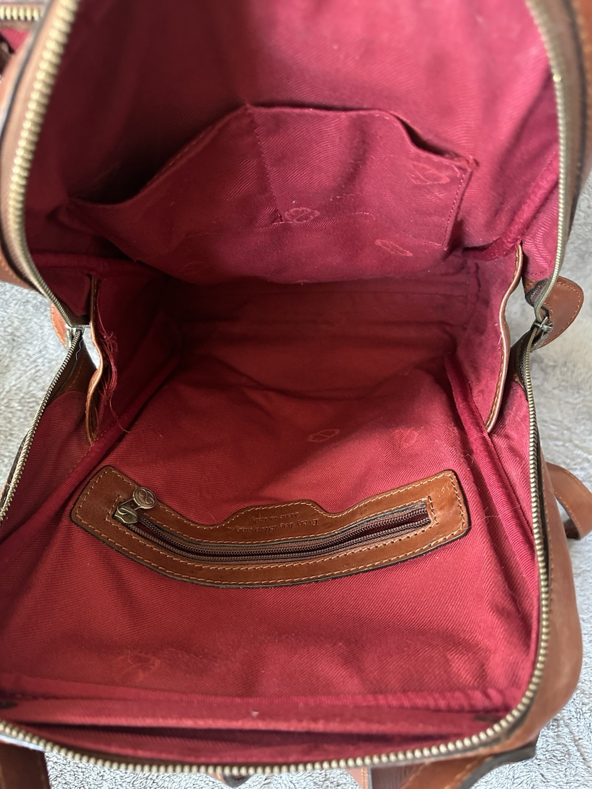 Vintage Time Resistance Unisex Leather Backpack 15×11” Brick Red, Good Condition