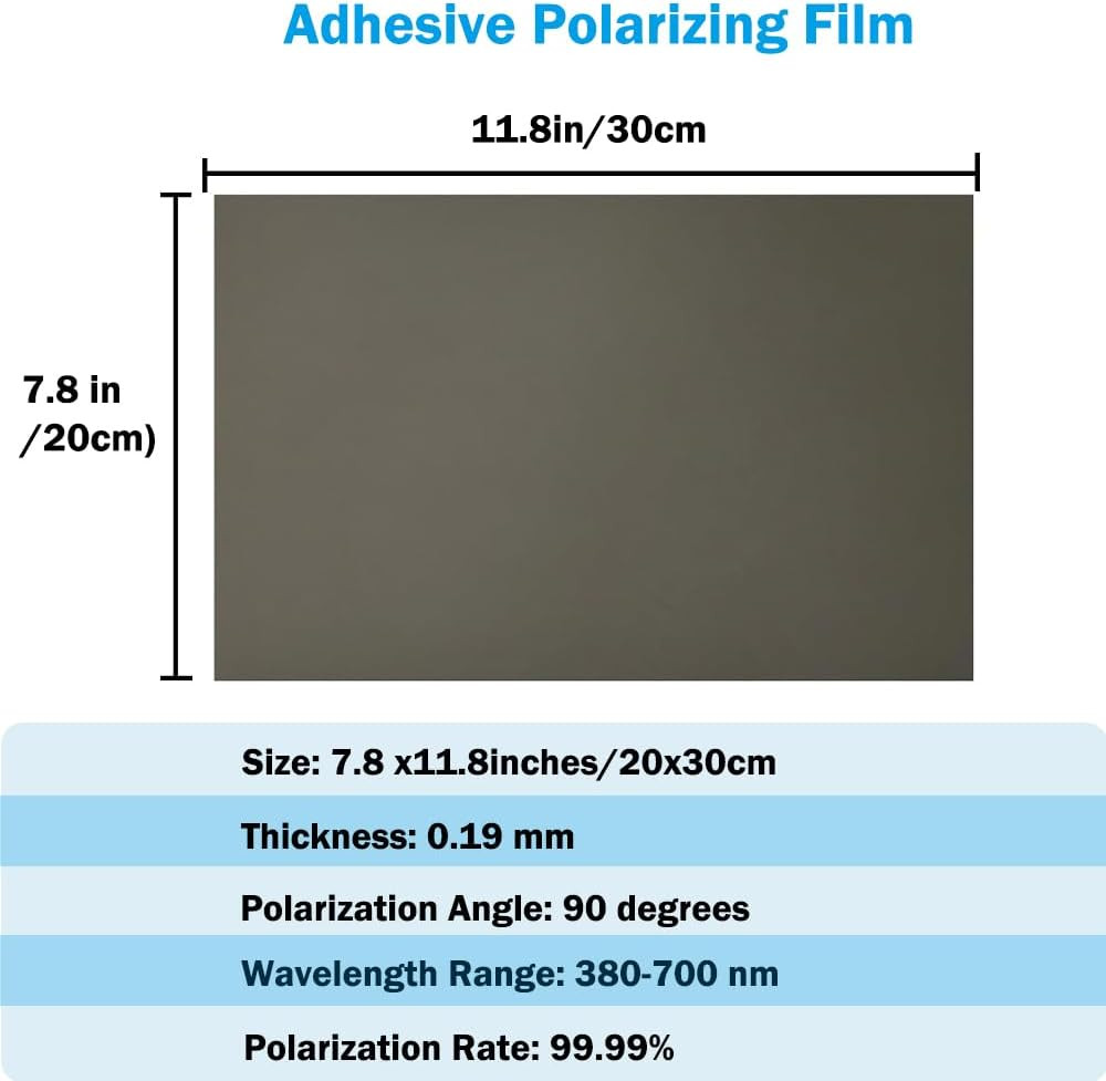 Polarized Film Sheets 2 PCS 7.8X11.8Inches/20X30Cm Adhesive Polarizer Linear Pol