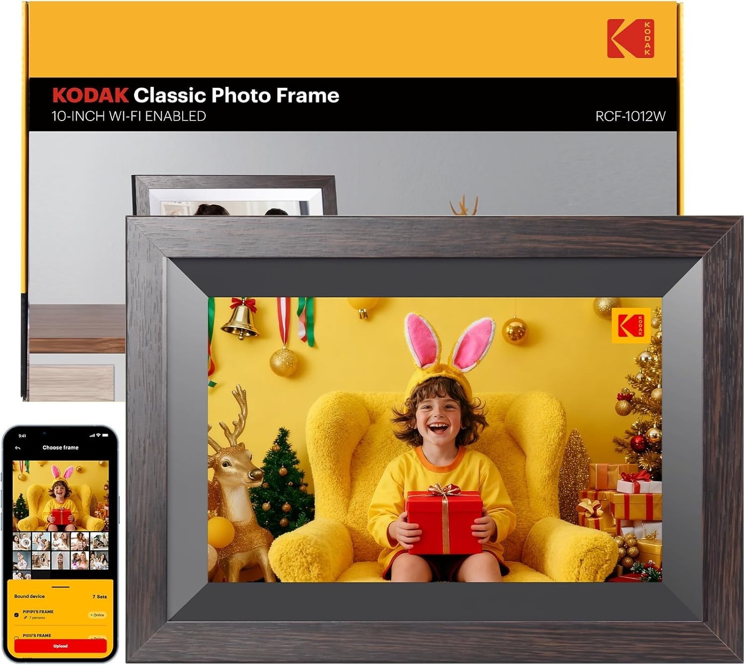 Kodak 10″ Wi-Fi Digital Picture Frame, Solid Wood Tone Frame Chocolate RCF-1012W