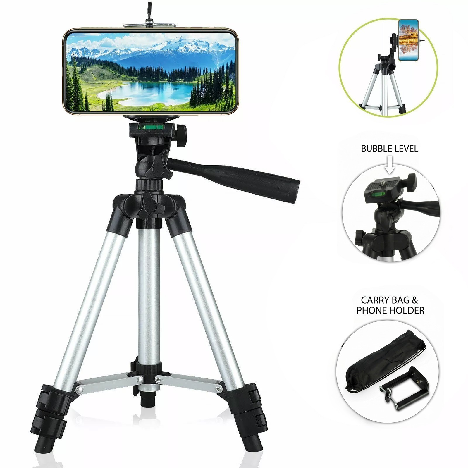 40″ Portable Travel Tripod Video Tripod Stand for iPhone and Camera & Carry Bag