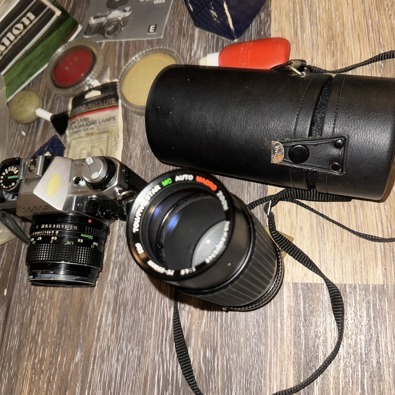 Canon AE-1 35mm SLR Film Camera silver 50mm 1.4 lens & More Marlboro Bag Manual