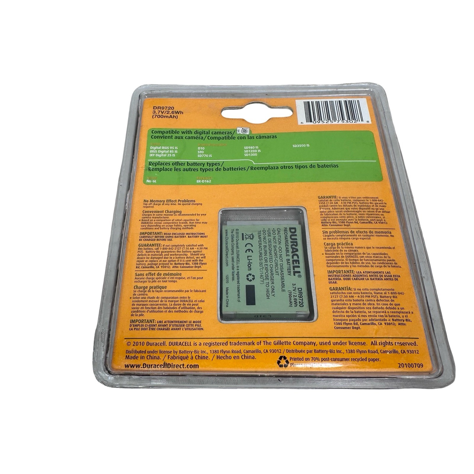Duracell DR9720 Rechargeable Li-ion Battery for Canon NB-6L PowerShot Gray