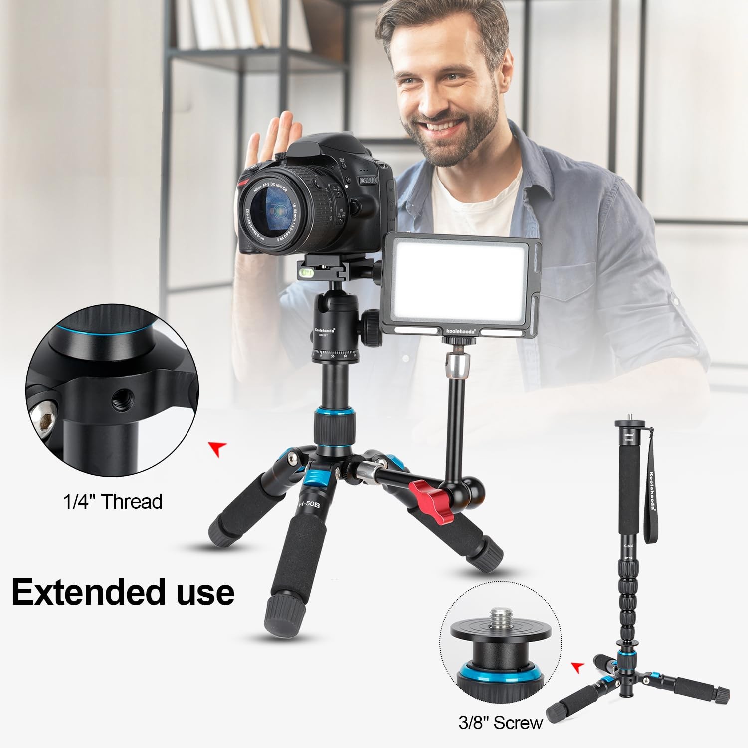 Koolehaoda Mini Desktop Tripod, 20″ Aluminum Portable Small Tripod with Blue