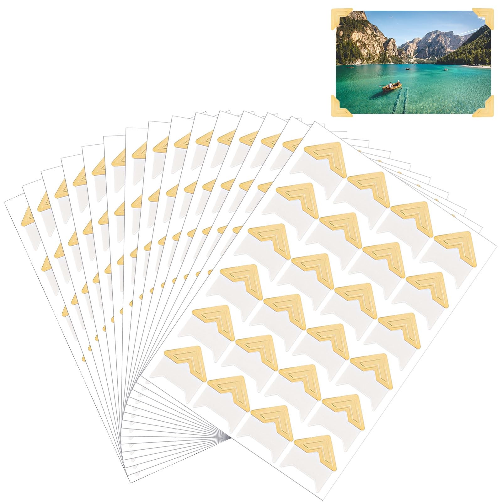 360pcs/15 Sheets Photo Corner Stickers, Self-Adhesive Scrapbook M, Gold