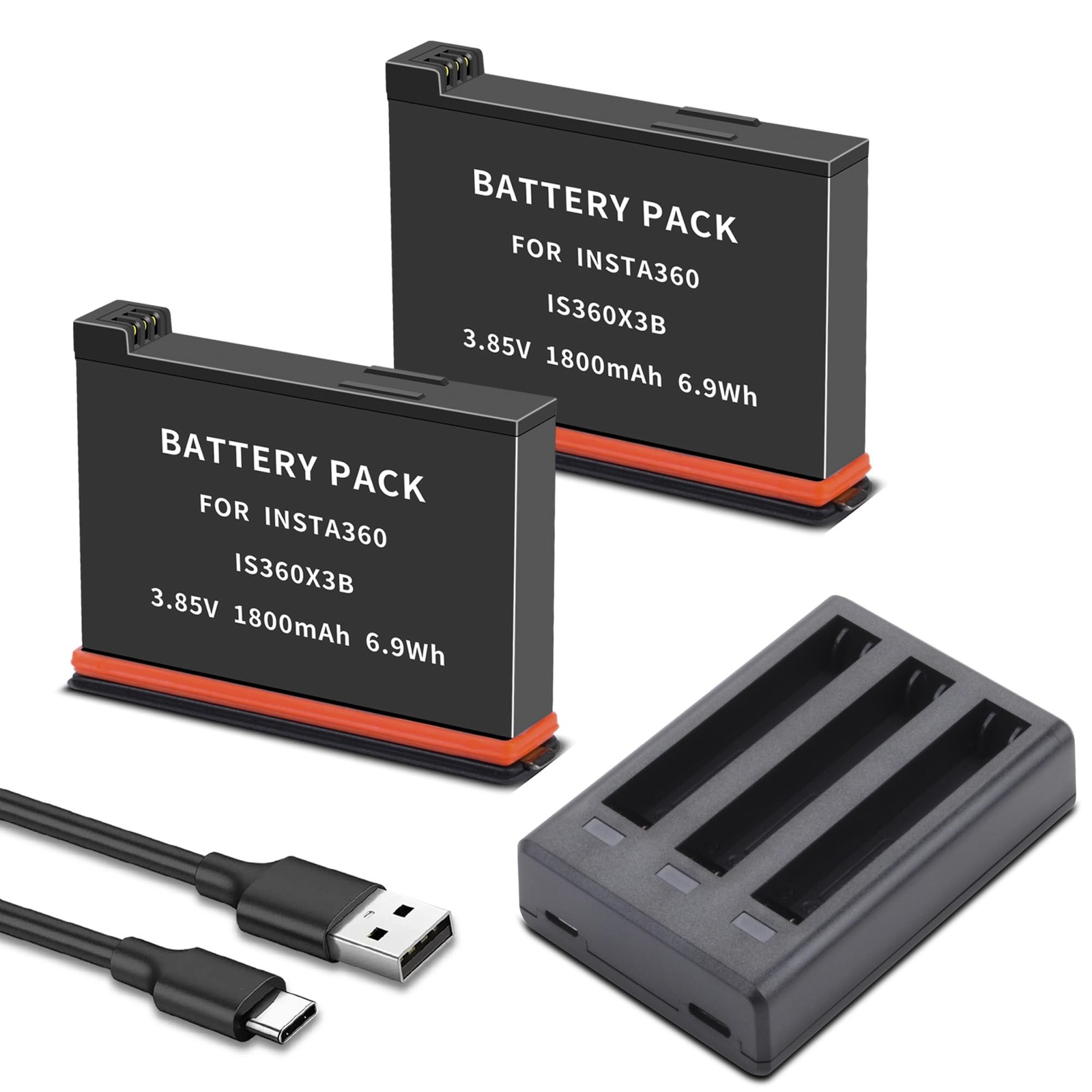 2-Pack Battery for Insta360 X3 Charger Kit and 3-Channel Fast Charger Hub Com…