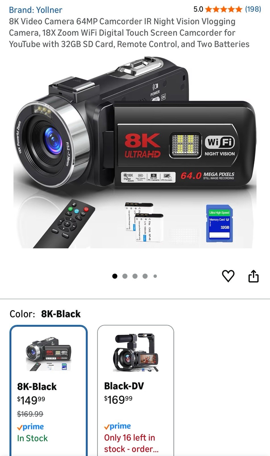 8K Video Camera 64MP Camcorder YouTube Vlogging Cameras 18X Digital Zoom. J-10