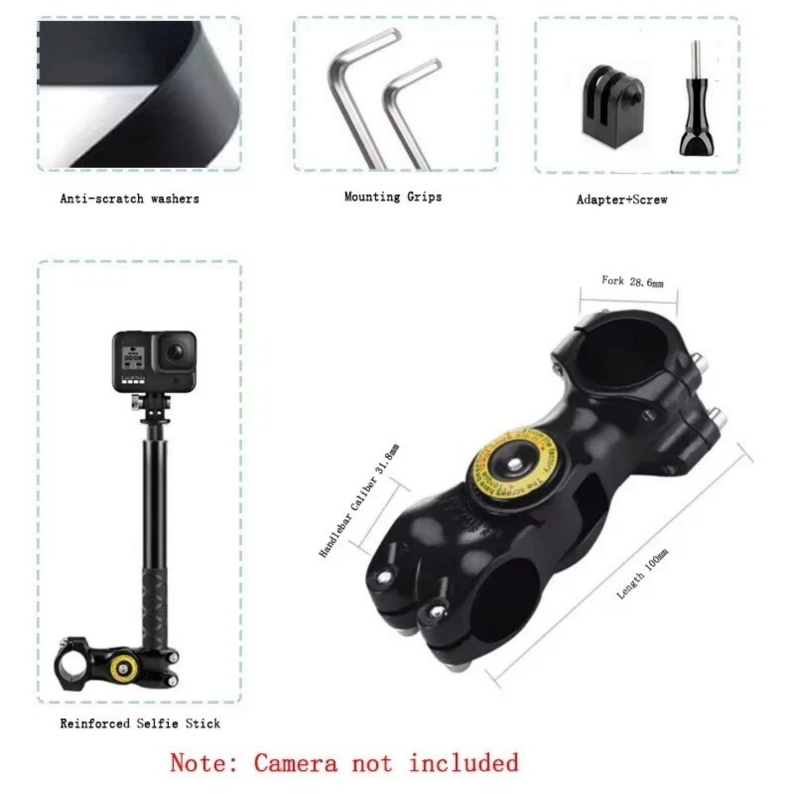 Handlebar Selfie Stick Mount Set for Gopro DJI Insta Motorcycle Bike Invisible
