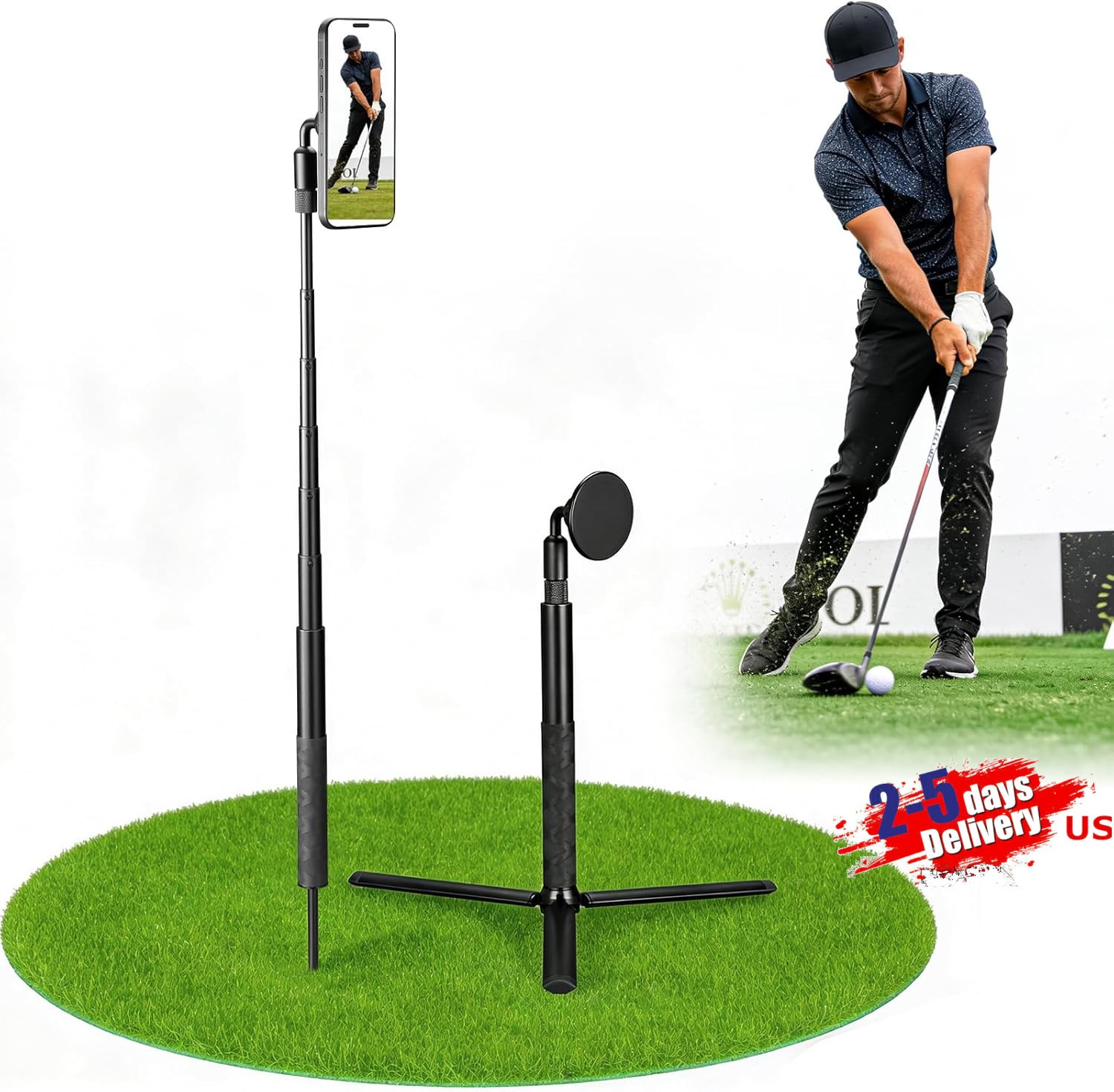 46″ Monopod Tripod Selfie Stick to Record Golf Swing Training Magnetic Holder US