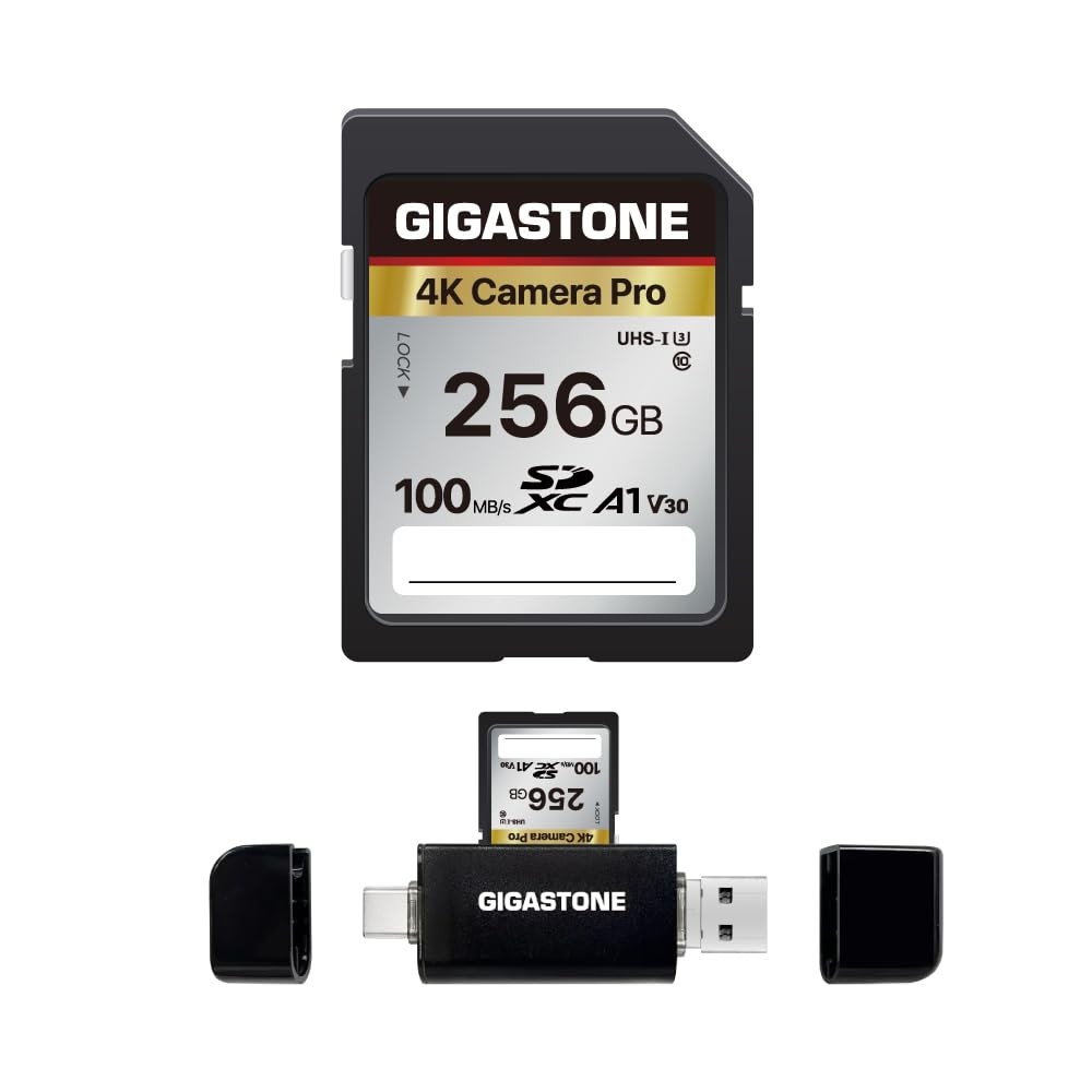 【5-Years Data Recovery】 GIGASTONE 4K Camera Pro 256GB + 5in1 Card Reader