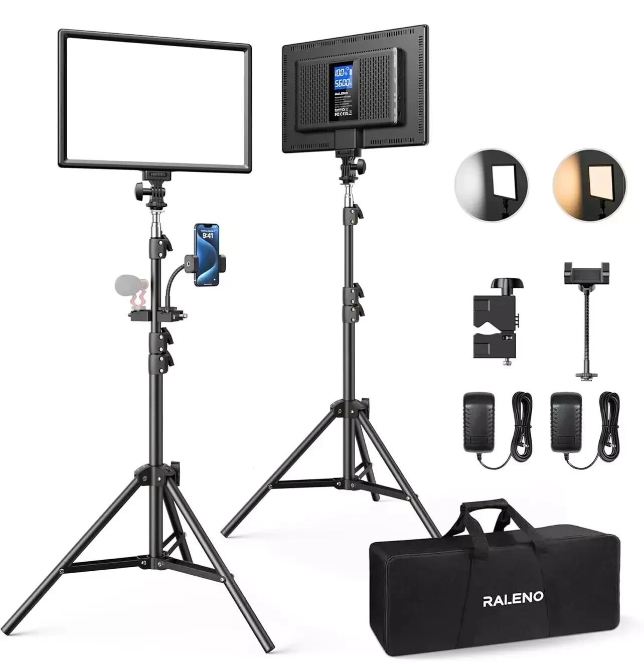 RALENO VL-S192K – 2 Pack LED Video Light and 75″ Stand Lighting Kit NEW