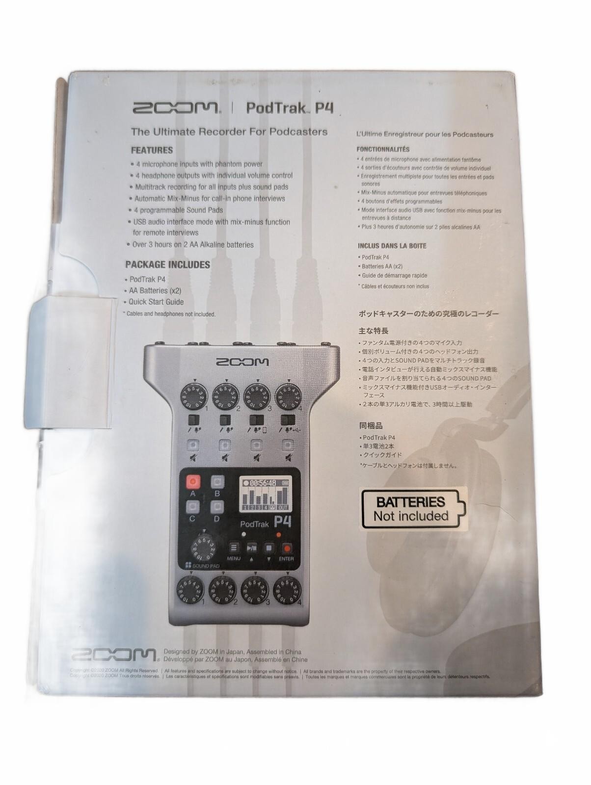 Zoom PodTrak P4 Portable Multitrack Podcast Recorder USB Audio Mixer