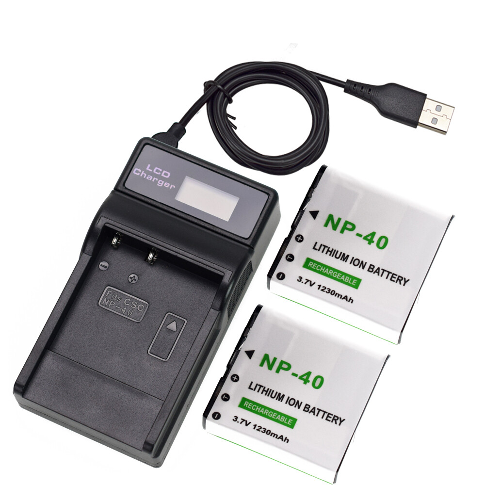 3.7V Battery 2Pack +LCD Charger for CA-NP40 CANP40 CA-MP40 D-CNP40-Y DB-CANP40