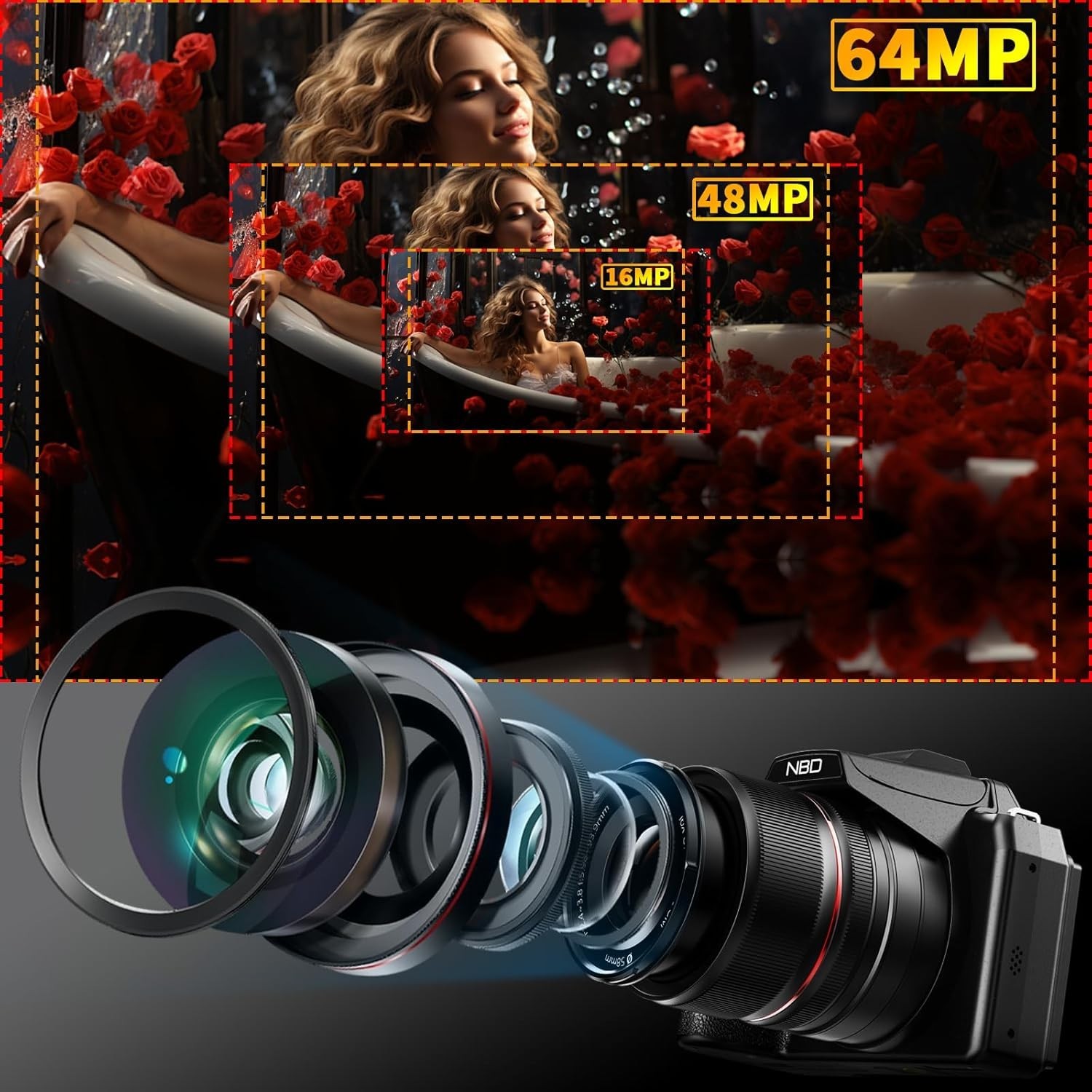 8K 64MP Digital Cameras 16X Optical Zoom 58mm UV Len Vlogging Camera for YouTube