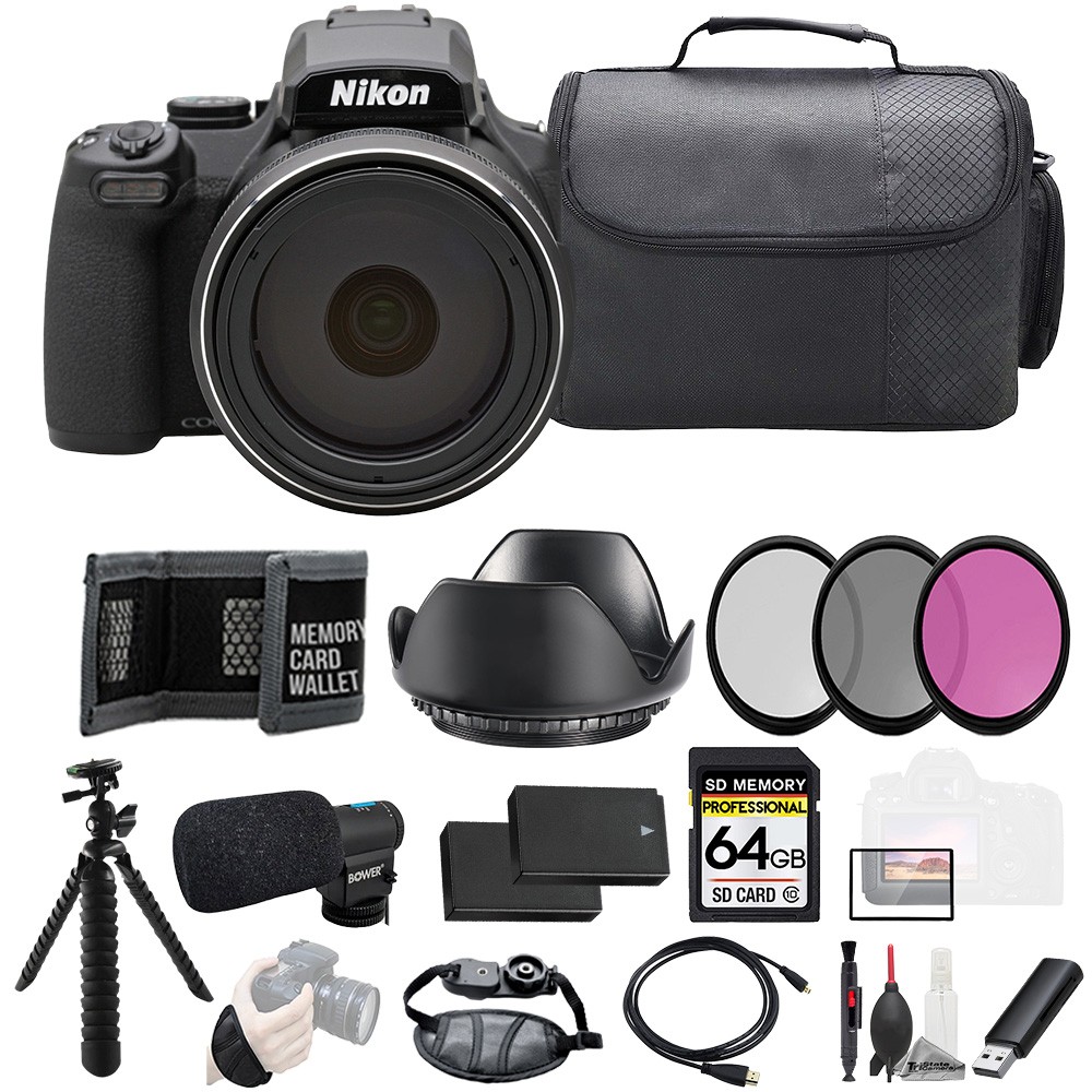 Nikon COOLPIX P1100 Digital Camera + Mic +64GB +Ext Bat+3 PC Filter- Kit