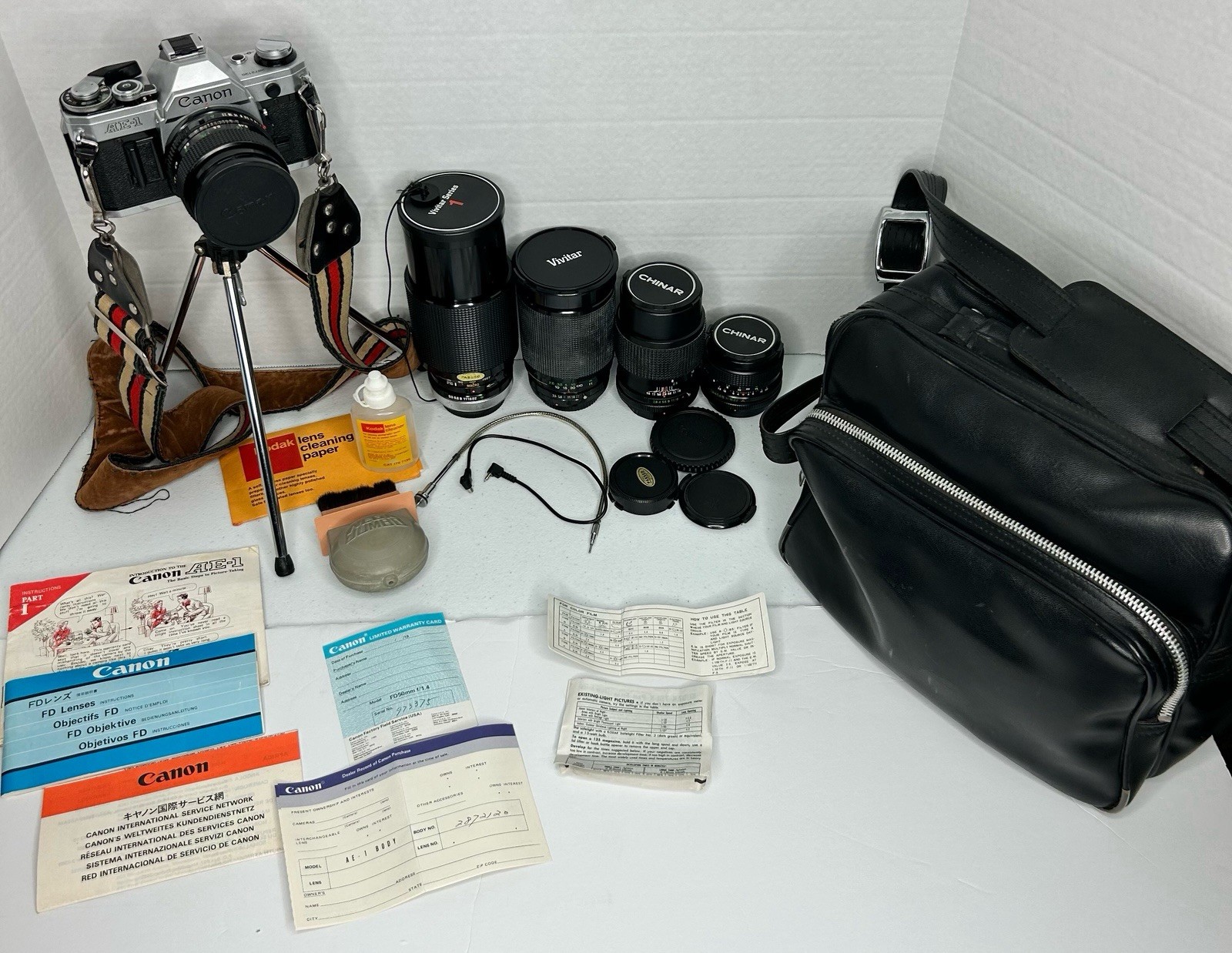 Canon AE-1 35mm SLR Film Camera w/FD 50mm f1.8 Lens w/EXTRAS -USED/WORKS