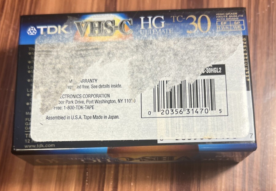 TDK VHS-C HG Ultimate Camcorder Video Camera Cassette TC-30HG Recordable NEW