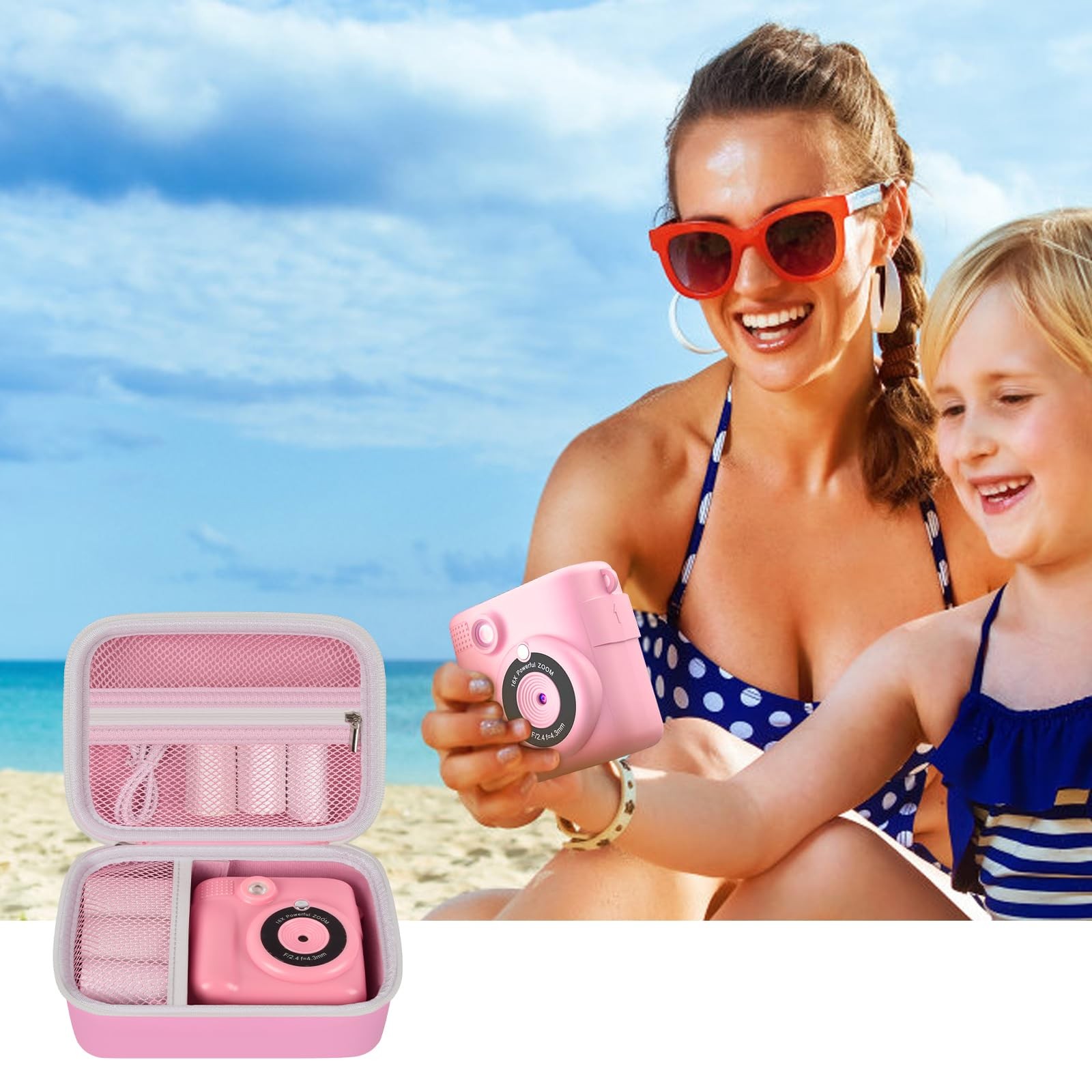 Kids Camera Case Compatible with 6.29 X 4.52 X 1.96 Inches, Lighting pink