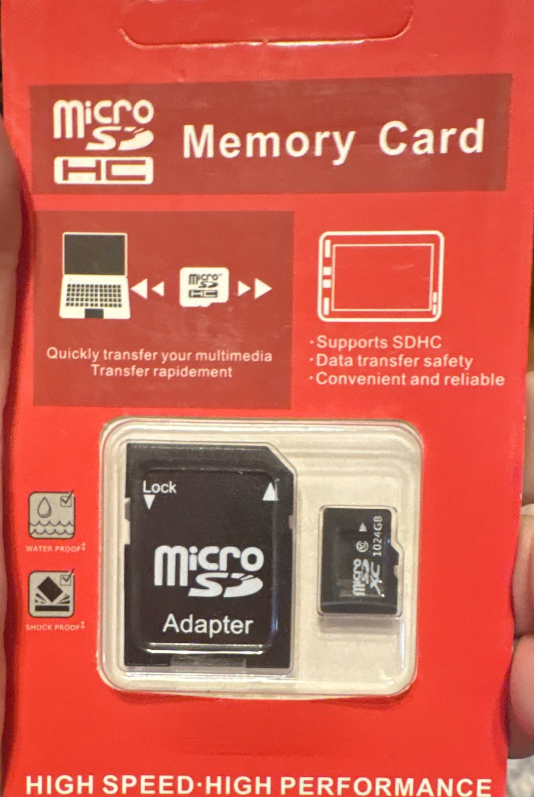 1GB microSDHC Class 10 High Speed Waterproof Shockproof Card w/ SD Adapter