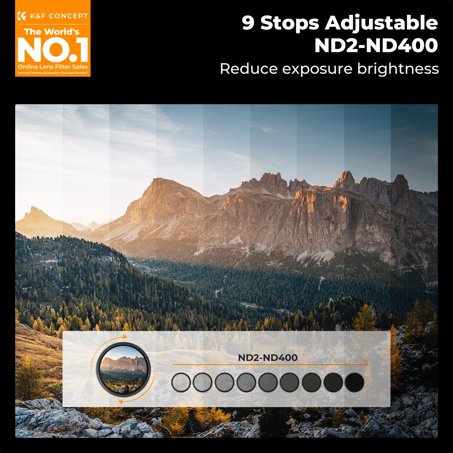 K&F Concept Fader Variable Neutral Density ND2-ND400 Filter 37-82mm For DSLR