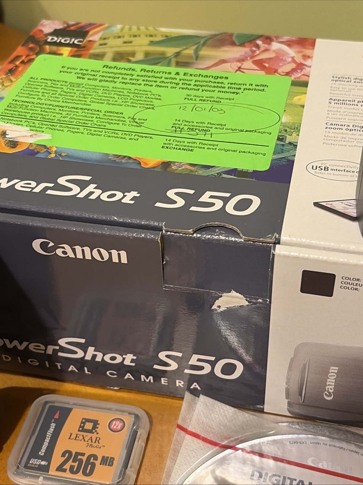 Canon PowerShot S50 5MP Compact Digital Camera W/ New battery, Charger, Case Box