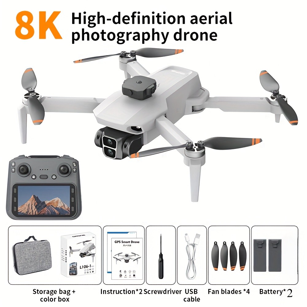 8K GPS Camera Drone FPV RC Quadcopter w/ Screen Remote Brushless Dual Battery