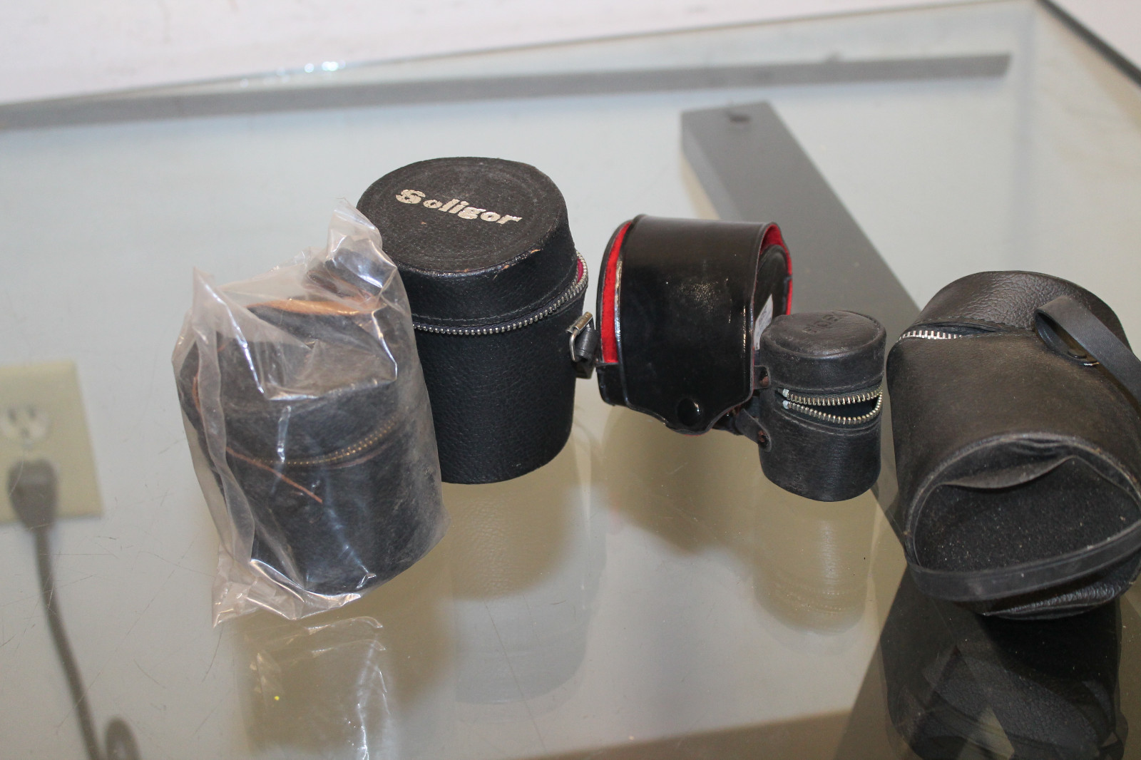 Lot 5 Of Canon Soligor Generic Unbranded Camera With Lens Leather Cases Black