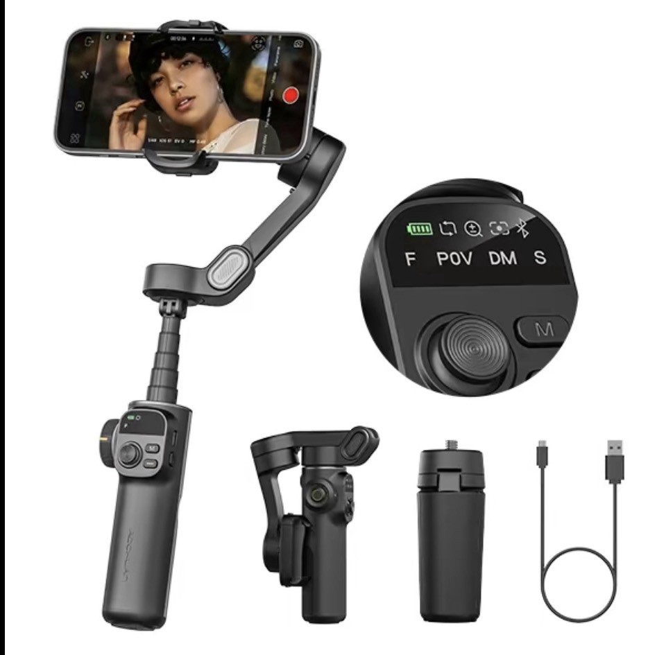 AOCHUAN Smart X Pro Smartphone Gimbal Stabilizer, Foldable w/ OLED Display & Rod