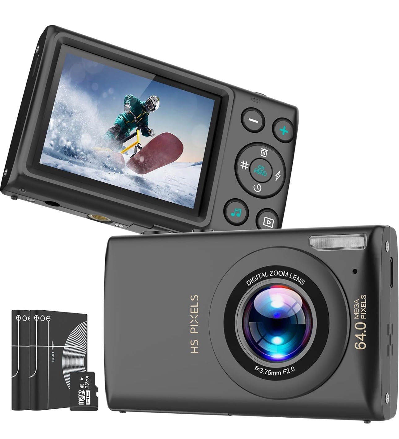 Digital Camera, Autofocus 64MP UHD 4K Vlogging Camera 18X Digital Zoom, Black