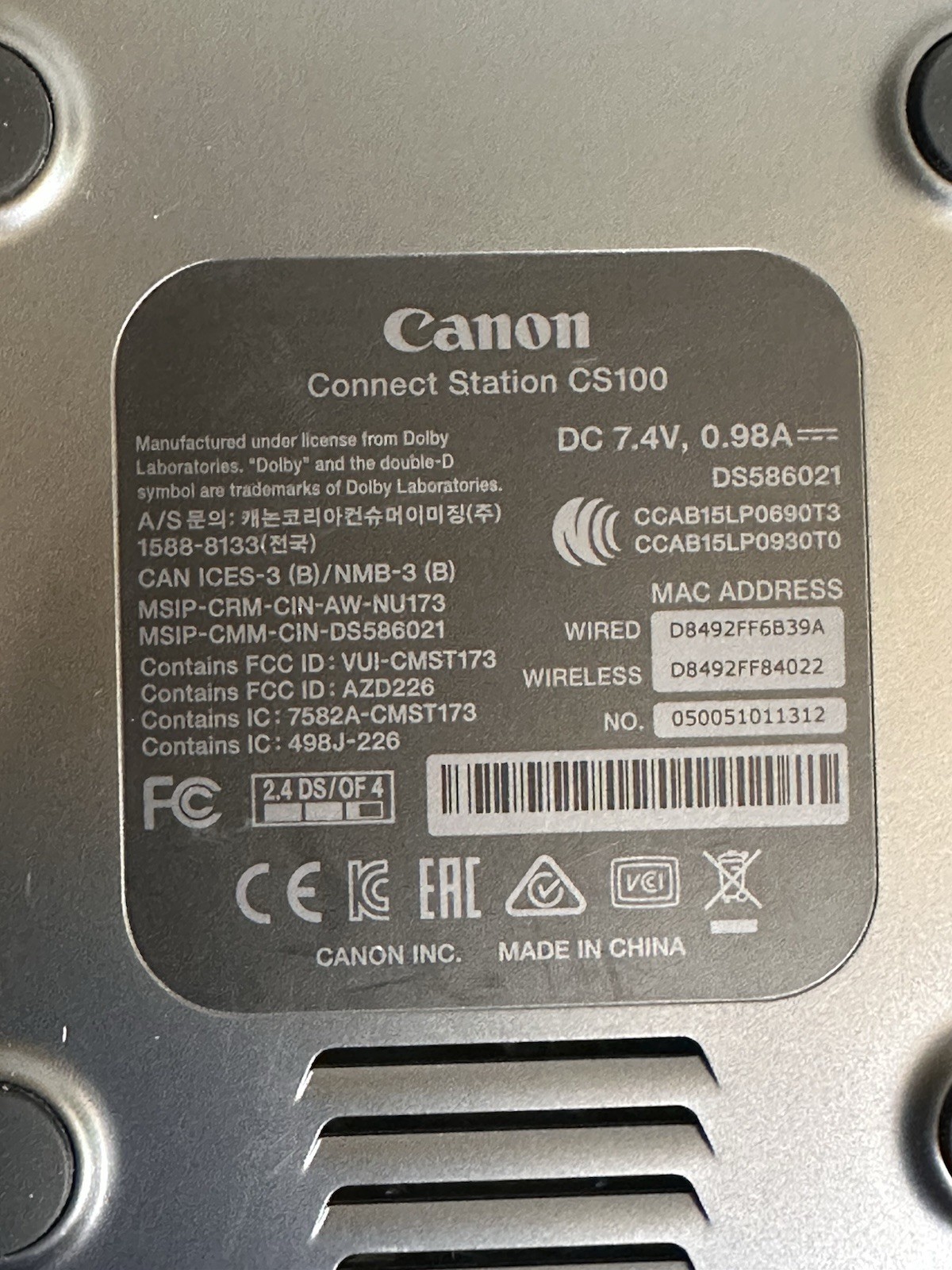 Canon Connect Station CS100 Media Storage Hub NFC Wi-Fi SD CF w/ Power Adapter