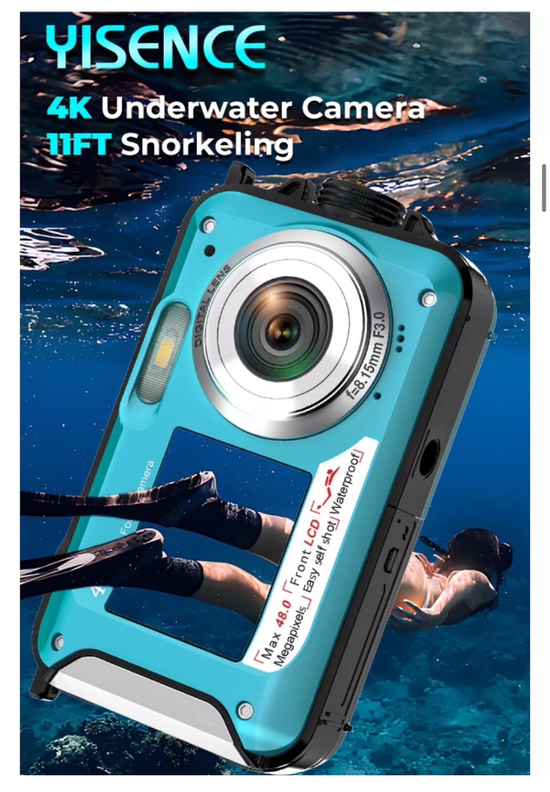 4K Underwater Camera 11FT Waterproof with 32GB Card 48MP Autofocus Dual-Screen..