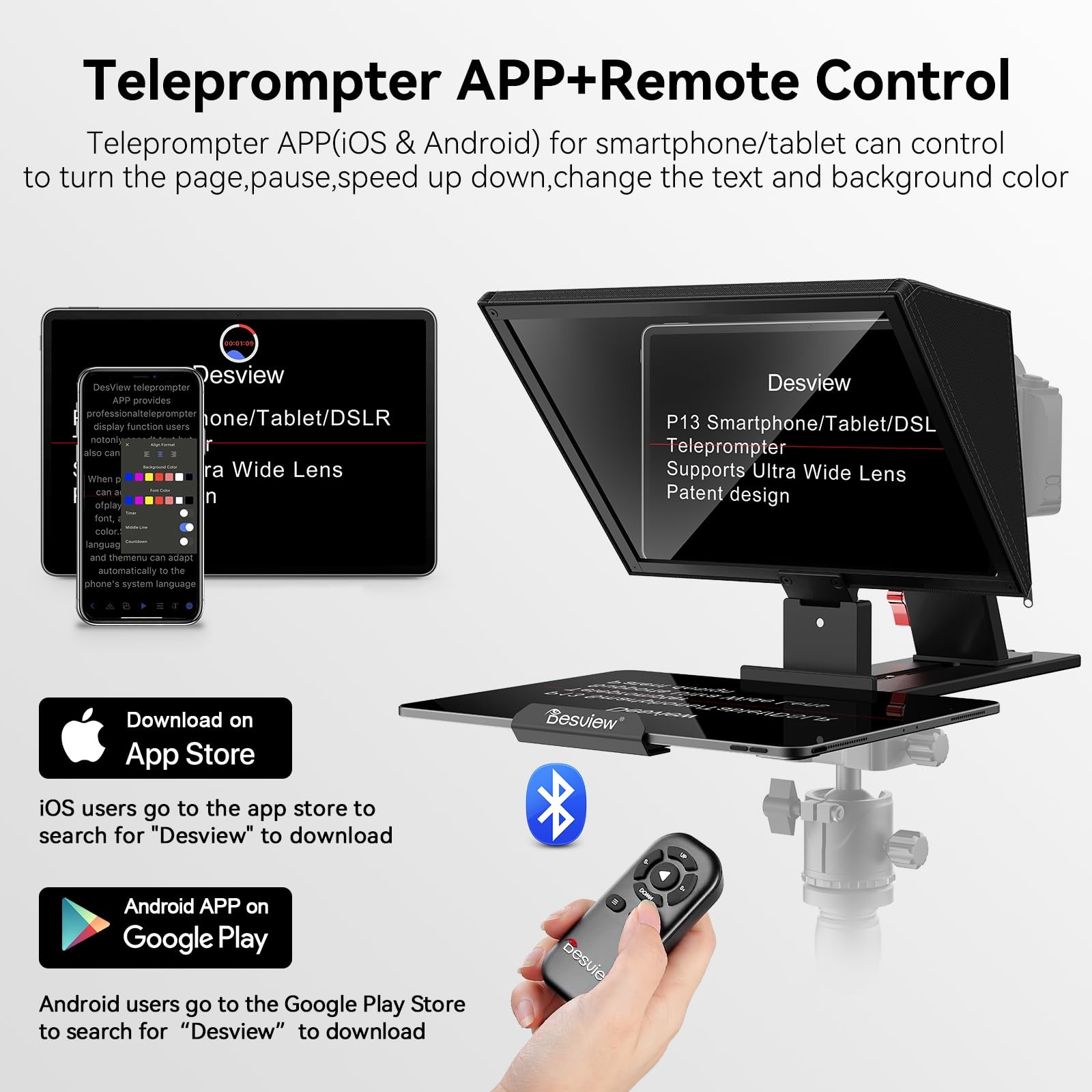 P13 Portable Teleprompter for Camera, Tablet Prompter Compatible with 12.9″ i…