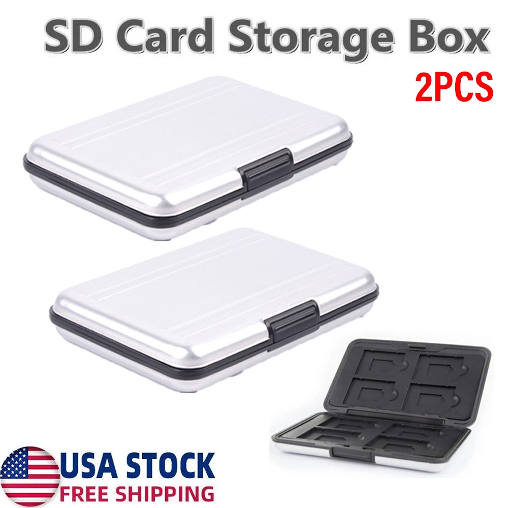 Silver SDXC Storage Aluminum Case Micro SD Cards Holder Case Memory Card Box 2x