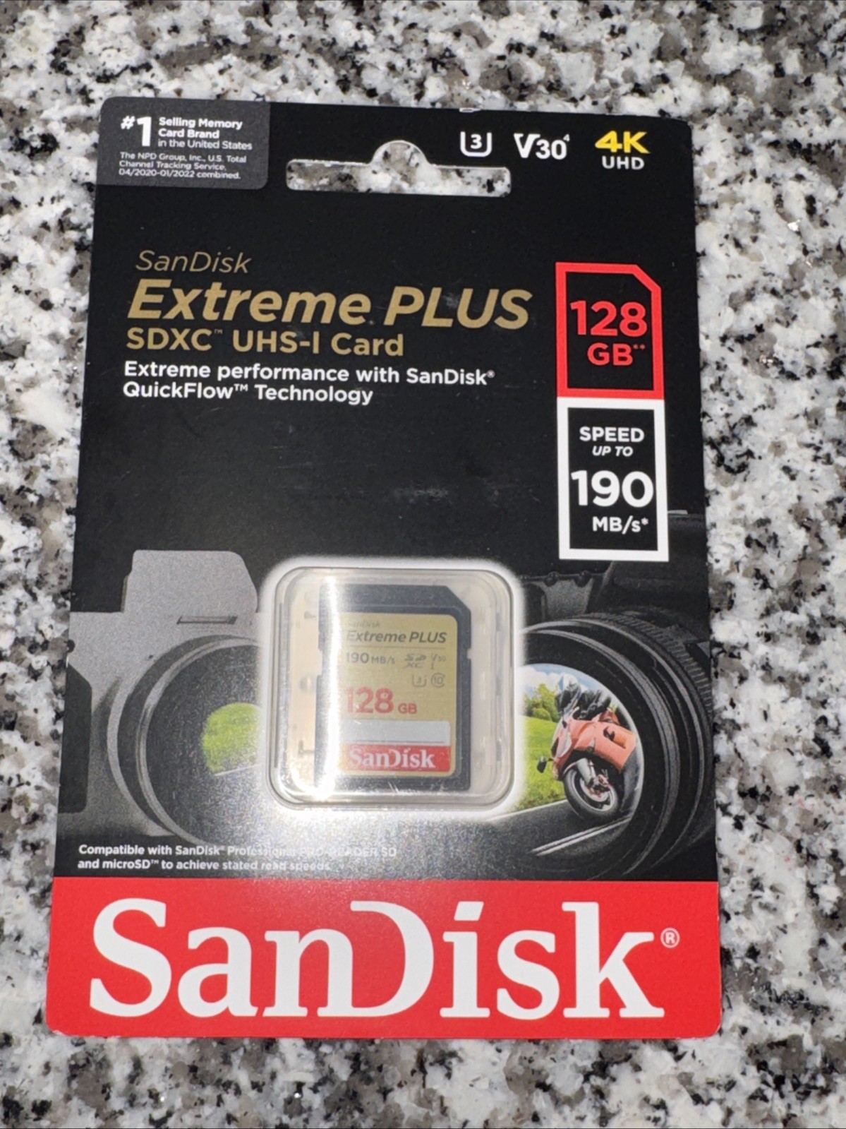 SANDISK EXTREME PLUS 128GB MEMORY CARD- BRAND NEW.