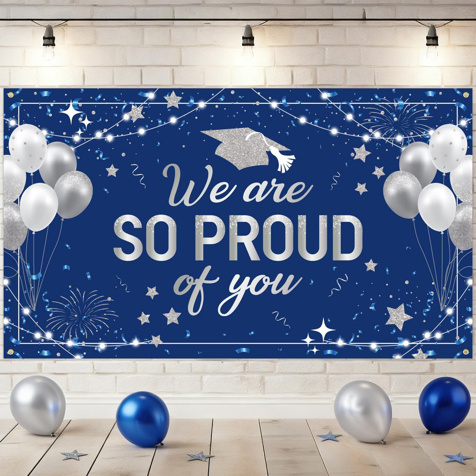 DAZONGE Graduation Decorations – Backdrop Banner – 78″ x 45″, blue