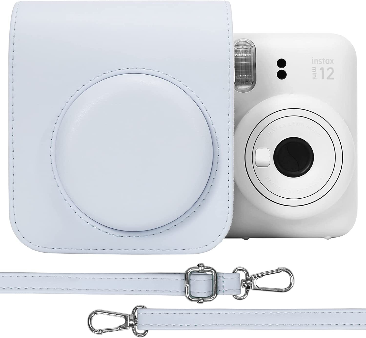 For Fujifilm Instax Mini 12 Case Clay White PU Leather Cover +Adjustable Strap