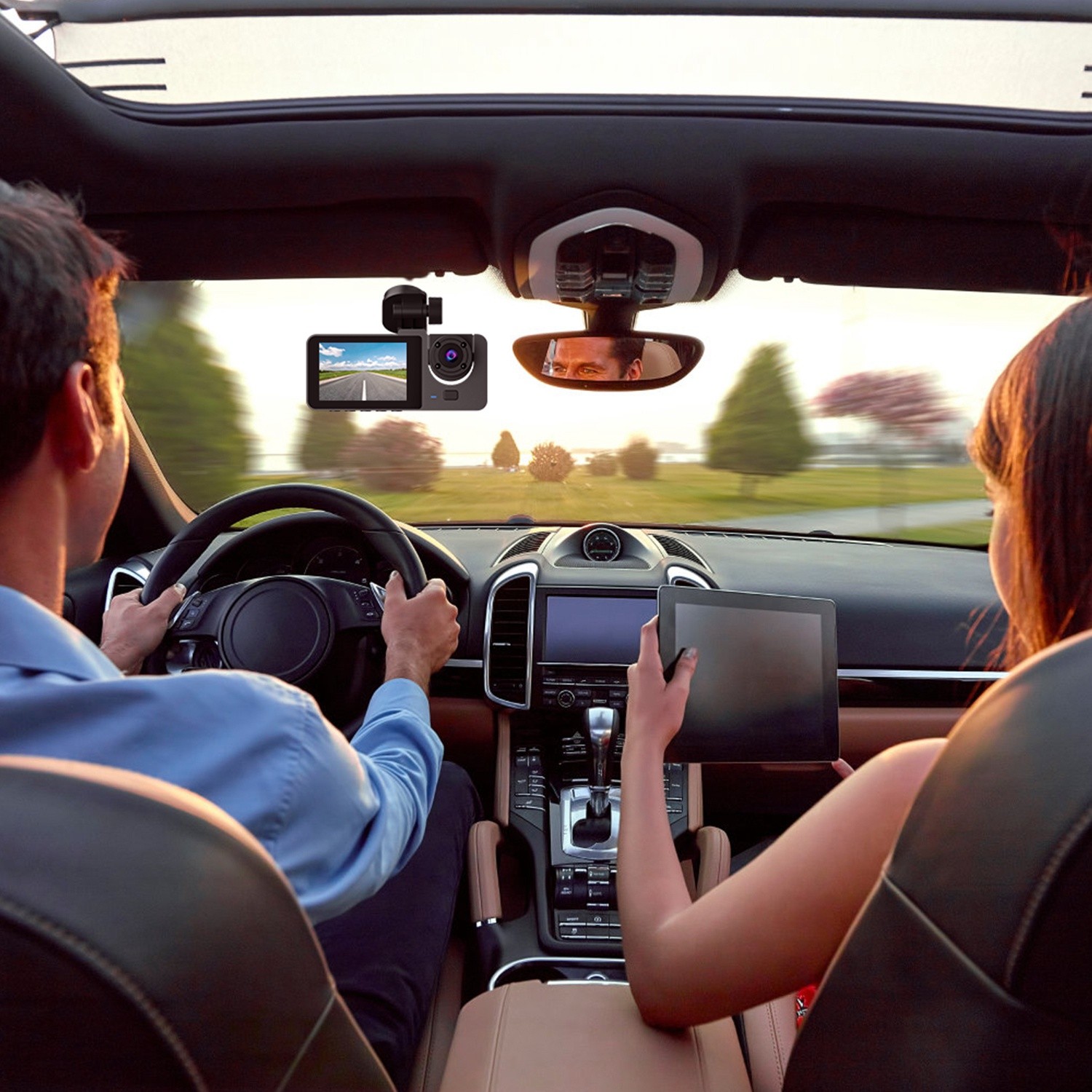 3 Channel Dash Cam Front Inside Rear Vehicle Driving Recorder Car DVR With 32G M
