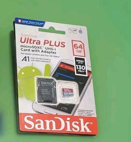 SanDisk Ultra Plus 64GB 130MB/s Micro SDXC Memory Card A1 With Adapter New
