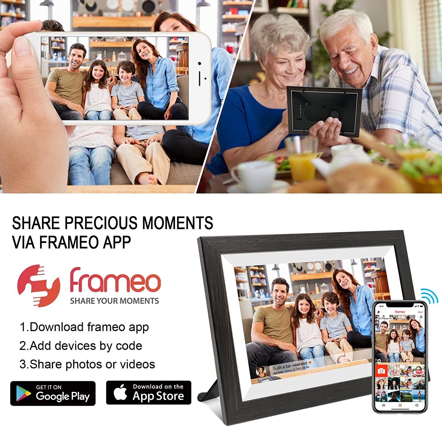 10.1 Inch WiFi Digital Photo Frame Touch Screen Smart Cloud with 16GB /Open box