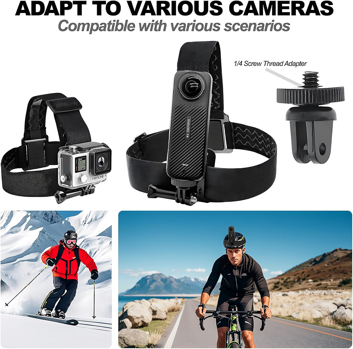 Head Strap Mount for Insta 360 X5 X4 X3 X2 X ACE Pro ONE RS R GO 2 3, Hat Headba