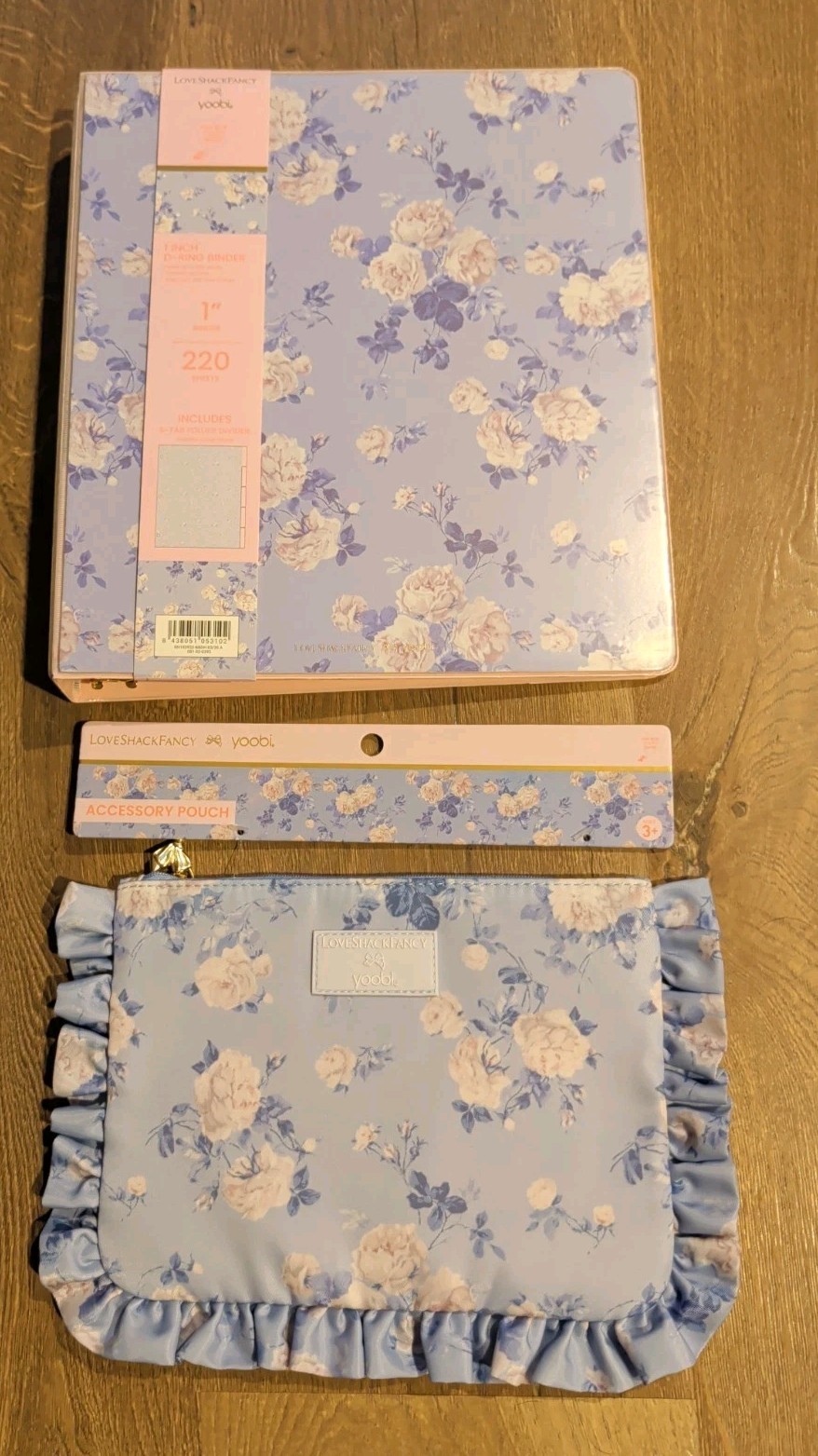 Love Shack Fancy 1″ D-Ring Ring Binder Blue/White Floral Album With Pencil Case