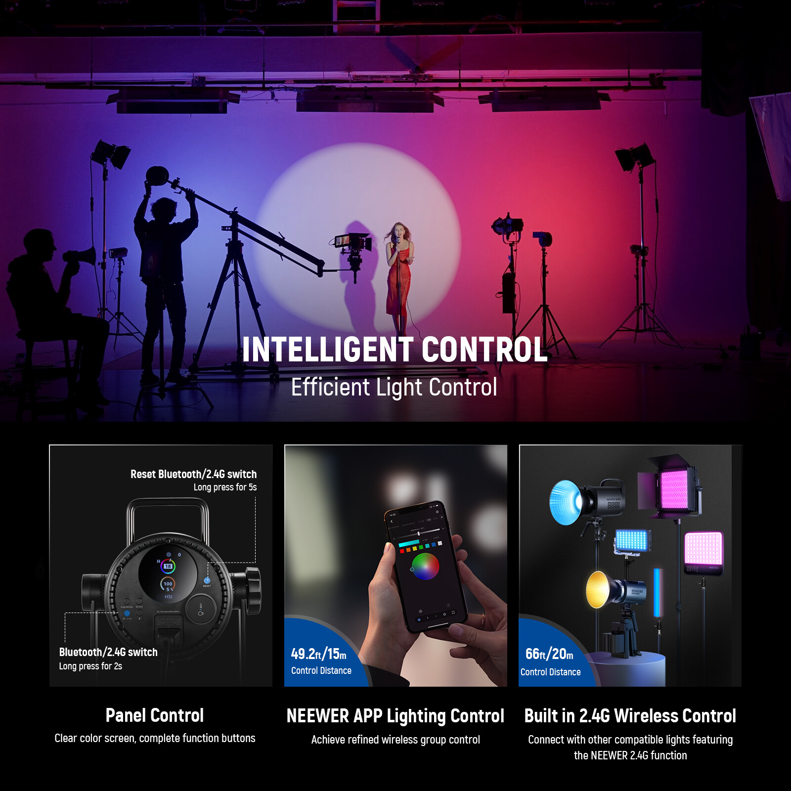 NEEWER CB300C 300W RGB LED Light, Bowens Mount, CRI97+, APP Control