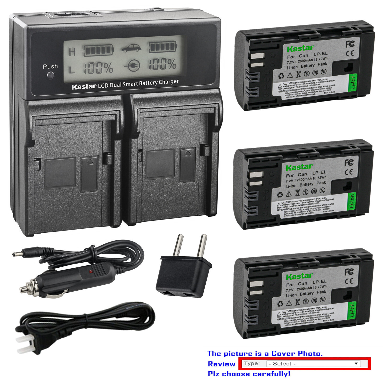 Kastar Battery LCD Fast Charger for Canon LP-EL Battery and Canon Speedlite EL-1