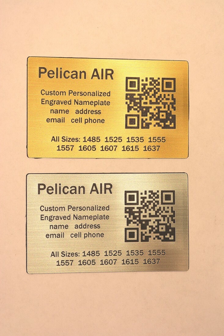 Engraved QR code nameplate fits Pelican™ 1485 1525 1535 1555 1605 1607 1637 1615