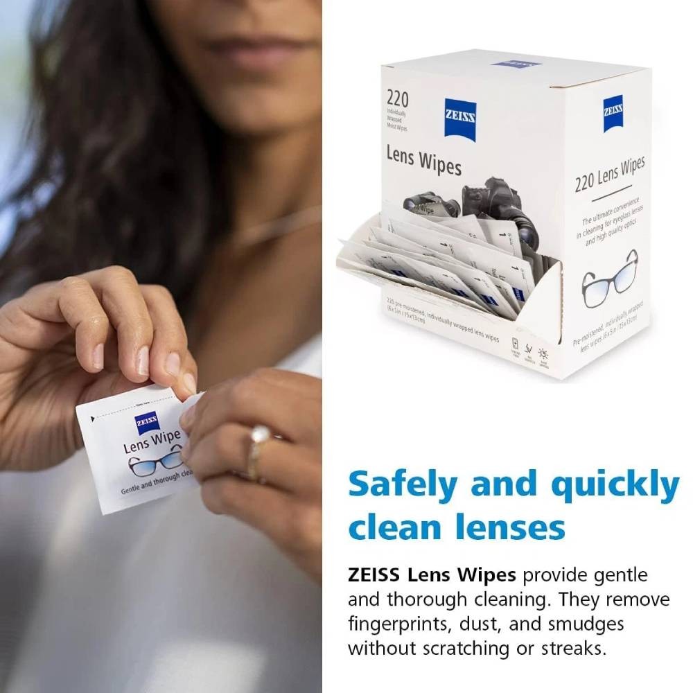 220 Count ZEISS Cleaning Lens Wipes, Pre-Moistened Eyeglass Cleaner Wipes