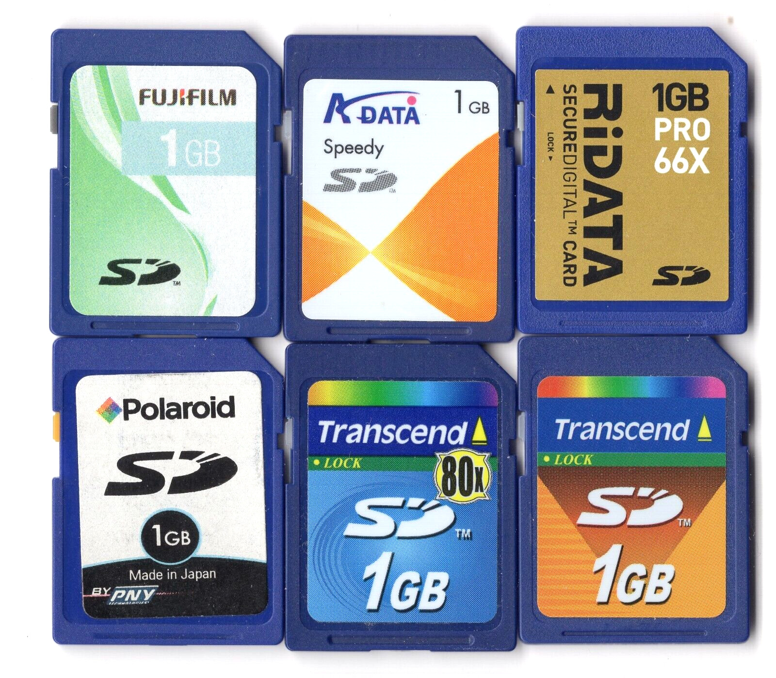 Lot Of 6x ADATA RiDATA Polaroid Fujifilm Transcend 1GB SD Camera Memory Cards