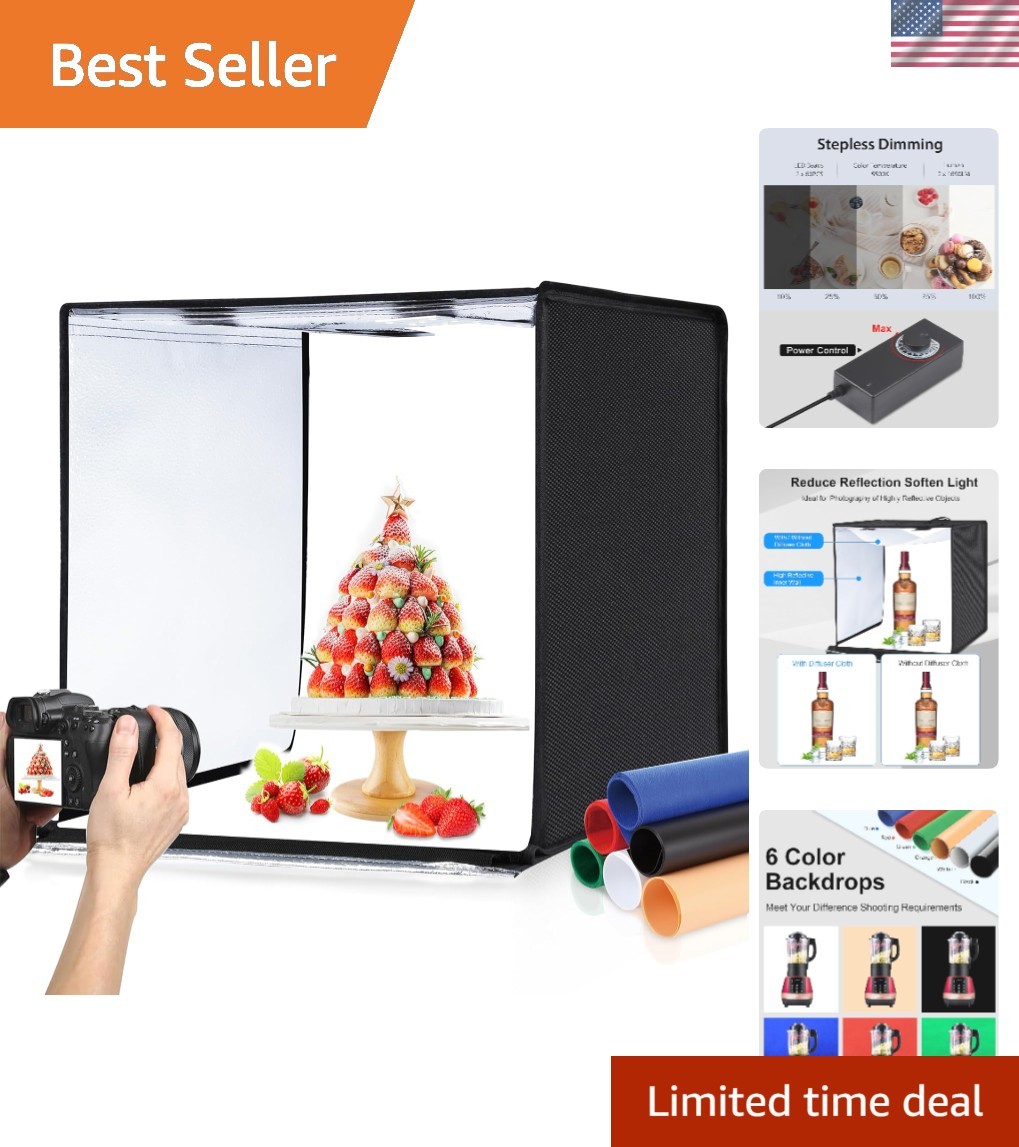 Dimmable 24×24 Inch Light Box with 120 LEDs and 6 Backdrops for Perfect Photos