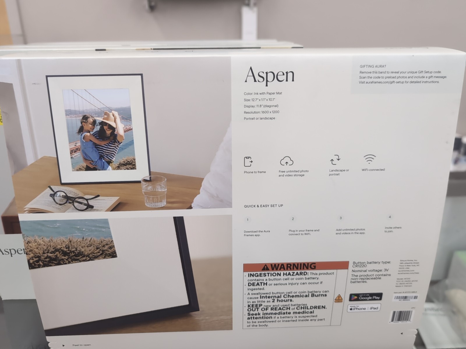 Aspen Aura Digital Frame -Clay with Paper Mat, 11.8″ Screen, 1600×1200, WiFi Str