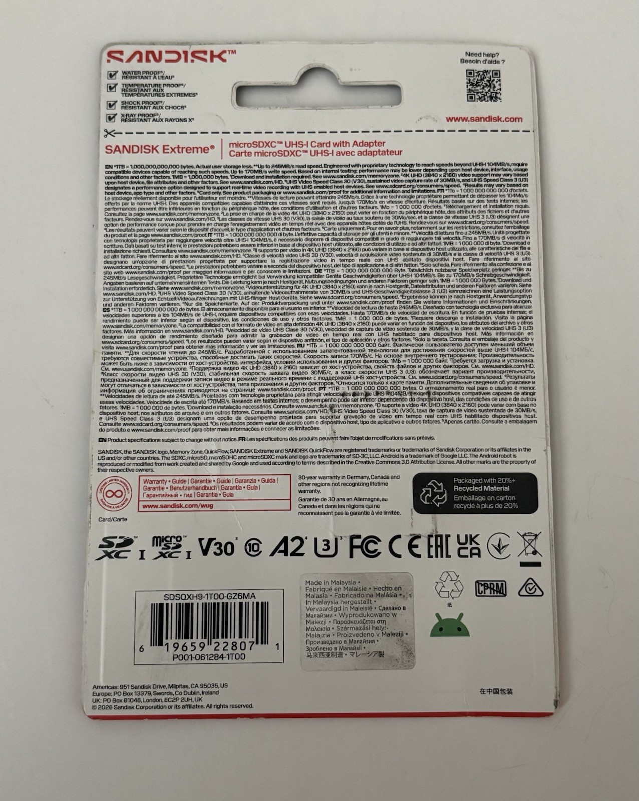 SanDisk Extreme 1TB microSDXC UHS-I Card – New Sealed (Read Description)