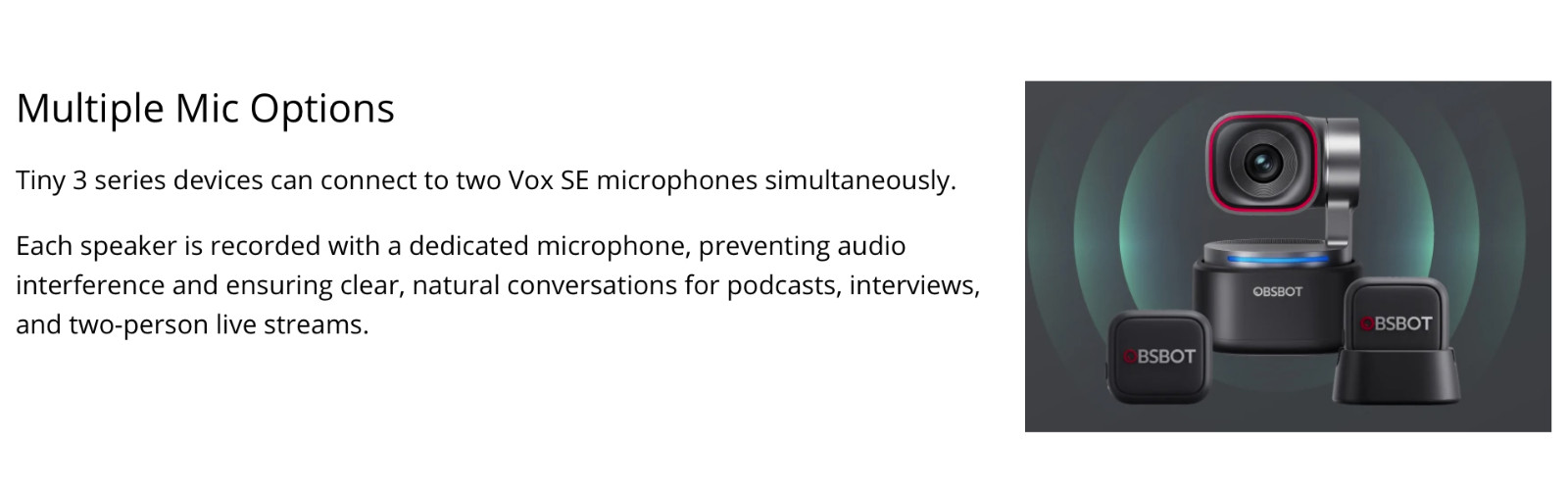 OBSBOT VOX SE Wireless Live Streaming Microphone for Tiny 3 Series