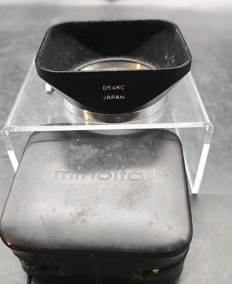 Vtg MINOLTA LENS HOOD D54KC 57mm Square Clamp-On Signed Leather Case Japan